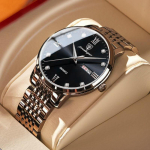 Meeste k&auml;ekell Vesi Teemant Luksuslik &Ouml;&ouml;sel Helendav Topeltkalender Kvartskellamehhanism Sinine Kuld Roostevaba Teras Moekas &Auml;rikell