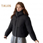 Talvine naiste puuvillane jope p&uuml;stine krae kapuutsiga kaelakaitsega L&uuml;hikesed taskud T&otilde;mblukuga suletav polsterdatud mantel &Uuml;hev&auml;rviline tuulekindel v&auml;lir&otilde;ivas Parka M valge