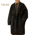 Meeste tuulejope rev&auml;&auml;riga pikkade varrukatega kaherealine vabaaja mantel S&uuml;gistalvine keskmise pikkusega v&auml;lir&otilde;ivad &uuml;hev&auml;rvilised avara liibumisega villane taskutega mantel M must