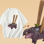 Moo Deng Tiny Baby Hippo Star Tai Armas Pygmy Hippo Unisex Mehed Naiste Laste T-s&auml;rk tr&uuml;kiga l&uuml;hikeste varrukatega &uuml;mara kaelusega S