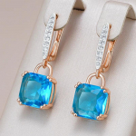 Luksuslikud helesinised tsirkoonist rippuvad k&otilde;rvar&otilde;ngad naistele kuldsed h&otilde;bedased ruudukujulised k&otilde;rvar&otilde;ngad, pulmaehted kingitus kuld/vesi sinine v&auml;rv