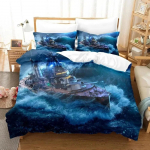 3D-prindiga m&auml;ngumaailm World of Warships Voodipesukomplekt Tekikott Voodikomplekt Tekikate Padjap&uuml;&uuml;r Tekk Kuningas Kuninganna Suurus Poisid T&auml;iskasvanud EU Single 135x200cm