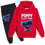 Laste 3D kapuutsiga komplekt Huggy Wuggy pulloveriga dressid Poppy Playtime Laste kampsun+p&uuml;ksid 130cm