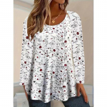 3D Prinditud O Kaelus Mood Kevad s&uuml;gis Pikkade Varrukatega Prinditud Naiste T-s&auml;rk Valge Kollane Arbuusipunane Mugav ja vabaaja S roosa