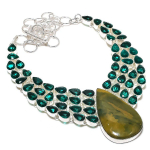 Ocean Jasper, Diopside Handmade 925 Sterling Silver Jewelry Necklace 18 y4b72