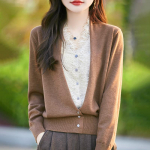 Naiste villane kampsun Qinghe ka&scaron;miir 50% siid 50% vill s&uuml;gis-talvine villane kardigan pehme ja soe M pruun