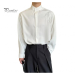 Meeste kevads&uuml;giskleit, s&auml;rk, krae, &otilde;huke, veniv, bambusest lehtedest tikand &Uuml;herealised, pikad varrukad, puhas v&auml;rv, keskmise pikkusega pidulik &auml;ri 3XL valge