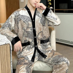 Kuldne Sametist Paari Pidžaama Talvine Uus Meeste ja Naiste Pikkade Varrukatega P&uuml;ksid Soe Koduriiete Komplekt M