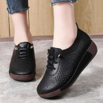 Naiste platvormkingad mustad vabaaja suvised hingavad nahast beežid kingad paksu tallaga, k&otilde;rguse suurendamisega kiilukujulised tursked kingad 35 must