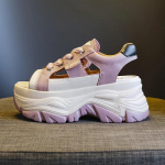 Ehtsad Nahast Naiste Sandaalid Pehme Retro Stiil Kalasuuga Kingad &Otilde;&otilde;nes Paks Tald 8cm K&otilde;rged Sandaalid Paelad Naiste Kingad 34 lilla