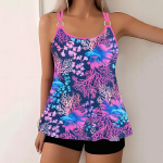 Suur number Elegantne Tankini Komplekt Naiste Suur Kontrastne Troopiline Tr&uuml;kk S&otilde;lm Ees Tank Kleit P&uuml;ksikud Ujumistrikoo 2-osaline Komplekt 5XL