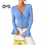 Naiste topid V-kaelusega laienevate pikkade varrukatega n&ouml;&ouml;ridega kampsunid Slim Fit &uuml;hev&auml;rvilised vabaaja topid mitmek&uuml;lgne igap&auml;evane riietus M must