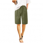 Naiste puuvillase ja linase kanga suvised l&uuml;hikesed p&uuml;ksid, vaba l&otilde;ikega laia s&auml;&auml;rega n&ouml;&ouml;riga reguleeritavad vabaaja l&uuml;hikesed p&uuml;ksid taskutega, p&otilde;lvedeni ulatuvad p&uuml;ksid vaba aja veetmiseks, rannapuhkuseks M must