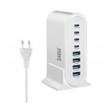 Uus kiirlaadija 240W Lauaarvuti GaN-laadija 8-porti Type C PD-laadija Kiirlaadimine 3.0 USB Type C Kiirlaadija Mobiilne USB-laadija EU Plug valge