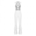Naiste disko jumpsuit s&auml;ravate litritega, varrukateta kellap&otilde;hjadega disain, strasskividega O-r&otilde;ngas aktsendid 70ndate teemapidudeks S h&otilde;be