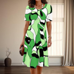 Naiste mood graatsiline lihtne tr&uuml;kis suvine kevad l&uuml;hikeste varrukatega O-kaelusega vabaajakleidid XS roheline