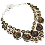 Ammoniidi fossiil, Oliivtopaas K&auml;sit&ouml;&ouml; 925 Sterlingh&otilde;be Kingitus Kaelakee 18 K8S36