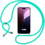 Coque cordon pour iphone 16 pro - antichoc coins renforc&eacute;s souple avec cordon turquoise