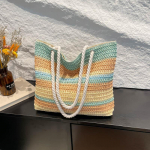 Vabaaja rannak&auml;ekott triibuline punutud kott suure mahutavusega laisa stiiliga vikerkaarev&auml;rviline rannakott boheemlaslikus stiilis &otilde;&otilde;nes ostukott t&auml;navamood 36x9x34cm