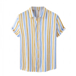 Meeste suvine triibuline tr&uuml;kitud puuvillane linane ranna l&uuml;hikeste varrukatega s&auml;rk rev&auml;&auml;riga vabaaja s&auml;rk M