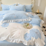 Prantsuse pehme pestud puuvillane neljaosaline komplekt, tikitud volangidega tekk voodilina 1.8m bed