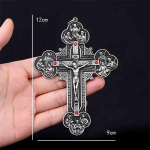 Religioosne krutsifiksi kristlik ehete ristiripats P&uuml;ha Benedictuse risti mustriga ripatsiga kaelakee.120*90mm