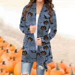 Naiste mood vabaaja Halloweeni tr&uuml;kiga keskmise pikkusega kardigan-jakkmantel M