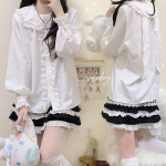 Kawaii s&auml;rgid Harajuku naiste pluusid jaapani lolita stiilis j&auml;nkuk&otilde;rvad pits magus pehme t&uuml;druk, valge lahtised pikkade varrukatega topid S