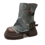 Disainer naiste poolsaapad Western Denim l&uuml;hikesed saapad needi poolsaapad Moodsad libisemispaksu p&otilde;hjaga platvormkingad 2052 35