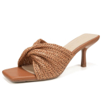Mood Mood Naiste Sandaalid Mule Kontsad Ruudukujuline Varvas K&otilde;rgekontsalised Sandaalid Naine Suvekingad Kudumise Disain K&otilde;rged Kontsad Stilett 6.5 CM 38 tumepruun v&auml;rv