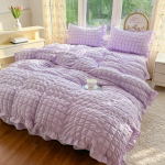 Korea printsessistiilis pitsiliste volangidega voodipesukomplekt nahas&otilde;bralik pehme seersantvoodikate komplekt voodilina v&otilde;i voodiseelik padjap&uuml;&uuml;rid Queen 200X230 4pcs lilla