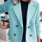 2025 Kevad Uus Kampsunid Jakk Euroopa ja Ameerika Naiste Moestiil Villane &Uuml;hendatud Mantel 2XL helesinine v&auml;rv