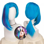 LOL Jinx Cosplay Parukas Pikk Sinine Patsik The Loose Cannon Parukas Sinise Patsikuga Kuumakindel S&uuml;nteetiline Juus Anime Parukad as the picture-One Size