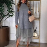 LYRIA naiste &scaron;ifoonist sisse&otilde;mmeldud maksikleit Uus stiil Paksustatud Pikk S&uuml;gis/talv L&otilde;tv Kapuutsiga Kleidid Stiilne T&auml;navakleit Vestidos M gray