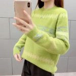 S&uuml;gistalv, naaritsa sametist imitatsioon, kilpkaelus, kootud kampsun, naised, Korea kudum, pullover, pikkade varrukatega kampsun, kilpkaelus XXXL roheline