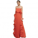 Naiste avatud &otilde;lgadega maksikleit suvine volangidega plisseeritud swing-pikk kleit pulmapidudeks, reisimiseks, rannaoutfit L oranž