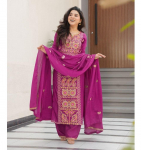 Naiste disaineri traditsiooniline Kurta Pant Dupatta komplekt India Bollywood pehme krepp Salwar &uuml;likond Kurti M roosa