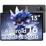 DOOGEE U13 Tahvelarvuti Android 16 13 tolli, 32 GB+256 GB/2 TB, M&auml;ngimiseks Octa-Core Lastele 11000 mAh, Nelja K&otilde;lariga Tahvelarvuti, 13 MP+5 MP must