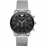 Emporio Armani Aviator Must sihver H&otilde;bedane roostevabast terasest Milanese stiilis Meeste kvarts kronograaf AR11104 must