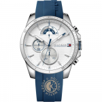 Tommy Hilfiger Decker Valge sihver Sinine silikoonkummist rihm Meeste kvartskell 1791349 valge