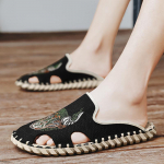 Meeste kanvasist tikitud kinnise ninaga sussid K&auml;sit&ouml;&ouml;na valmistatud meeste tikandiga suvised madalad kingad Mugavad teksakangast kingad mehele 39 must