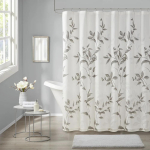 Elegantne hall lehtedega du&scaron;ikardin moodsa vannitoa jaoks, peenikeste oksade ja lehtedega pehmel valgel taustal 120x180cm white