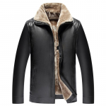 S&uuml;gis-talvine uus keskealiste ja eakate karusnahast k&otilde;ik-&uuml;hes nahktagi meestele sametise ja paksendatud isa kandmisega Pu-nahast jope L must