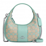 Coach Carmen 20 Metallik Logoga T&otilde;mblukuga Sulgemisega Signature Jacquard ja Sile Nahast K&auml;e-, &Otilde;la- ja Crossbody Kott V&auml;ikesed Naiste Kotid CT773-SVVSW Basic Set (Bag+Dust Bag)