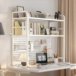 Loominguline metallist laual olev riiul Multi-layer Hole Board Design Raamaturiiul Vabalt kombineeritav 2-tasandiline riiuliarvuti laud white