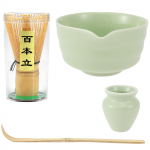 4 tk Jaapani Matcha komplekt keraamilise kausi, bambusest matcha vispli ja teelusikaga teehuvilistele kingituseks, teepreparaadi t&ouml;&ouml;riistad ja tarvikud roheline