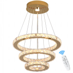 Saksa ladu Kuldne 3-r&otilde;ngaline LED-laevalgusti 3 v&auml;rvitemperatuuri Roostevabast terasest materjal Kaugjuhtimispuldiga Pinnakinnitused 47W LED 1 Bulb 3Rings 40*30*20cm