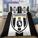 Juventus Football Club Must Valge Vertikaalse Triibuga Pulli Logo 3-osaline Voodipesukomplekt Spordif&auml;nnile Pestav Tekikoti Komplekt Magamistoa Sisustus Voodipesu 135x200cm