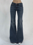 Naiste Madala V&ouml;&ouml;kohaga Bootcut Jeans Slim Fit Ameerika Retro Streetwear Pesitud Veniv Denim Flare Pikad P&uuml;ksid S tumesinine v&auml;rv
