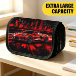 Kahekihiline suur pliiatsikott, erksa tr&uuml;kiga pliiatsikott neoonlinna punase sportauto kunstiga t&auml;istr&uuml;kiga disain, moodne hoiukott, kaasaskantav pliiats 20x9x11cm red
